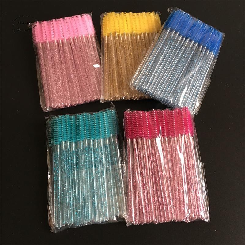Parade 50 ชิ้นทิ้งคริสตัลขนตาแปรงมาสคาร่า Wands Applicator Gravg Eyelash TH