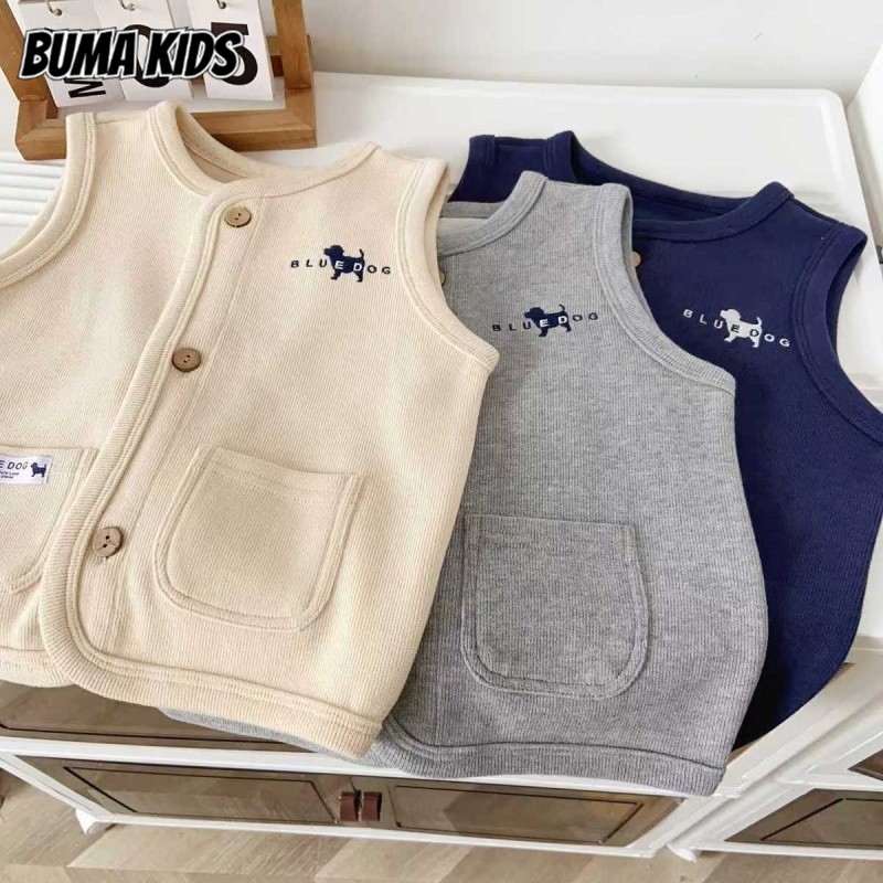 Buma KIDS เสื้อกั๊กอเนกประสงค์ลายการ์ตูนสําหรับเด็ก, เสื้อกั๊กลําลองคอกลมแฟชั่น