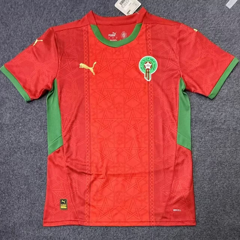 25-26 โมร็อกโก Home Soccer Jersey S-XXL ผู้ใหญ่แขนสั้น Quick Dry Sports Soccer Top AAA