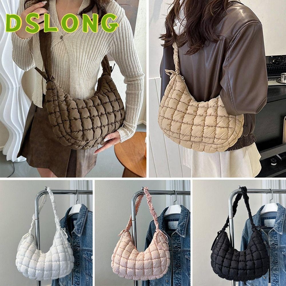 DSLONG กระเป๋าสะพายไหล่ กระเป๋าถือลําลอง ผ้าฝ้าย บุฟองน้ํา ขนาดใหญ่ จุของได้เยอะ ลายสก๊อต น้ําหนักเบา สีพื้น แฟชั่นฤดูหนาว สําหรับสตรี