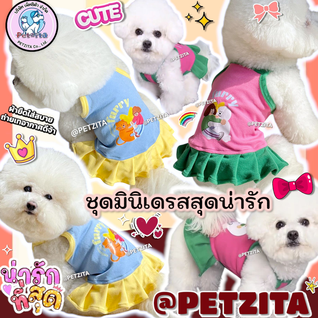 🇹🇭พร้อมส่ง🇹🇭💖✳️🌈 ชุดมินิเดรสสุดน่ารัก สีทูโทนสดใส เดรสสุนัข แมว เสื้อผ้าสัตว์เลี้ยง ชุดหมา ชุดแมว