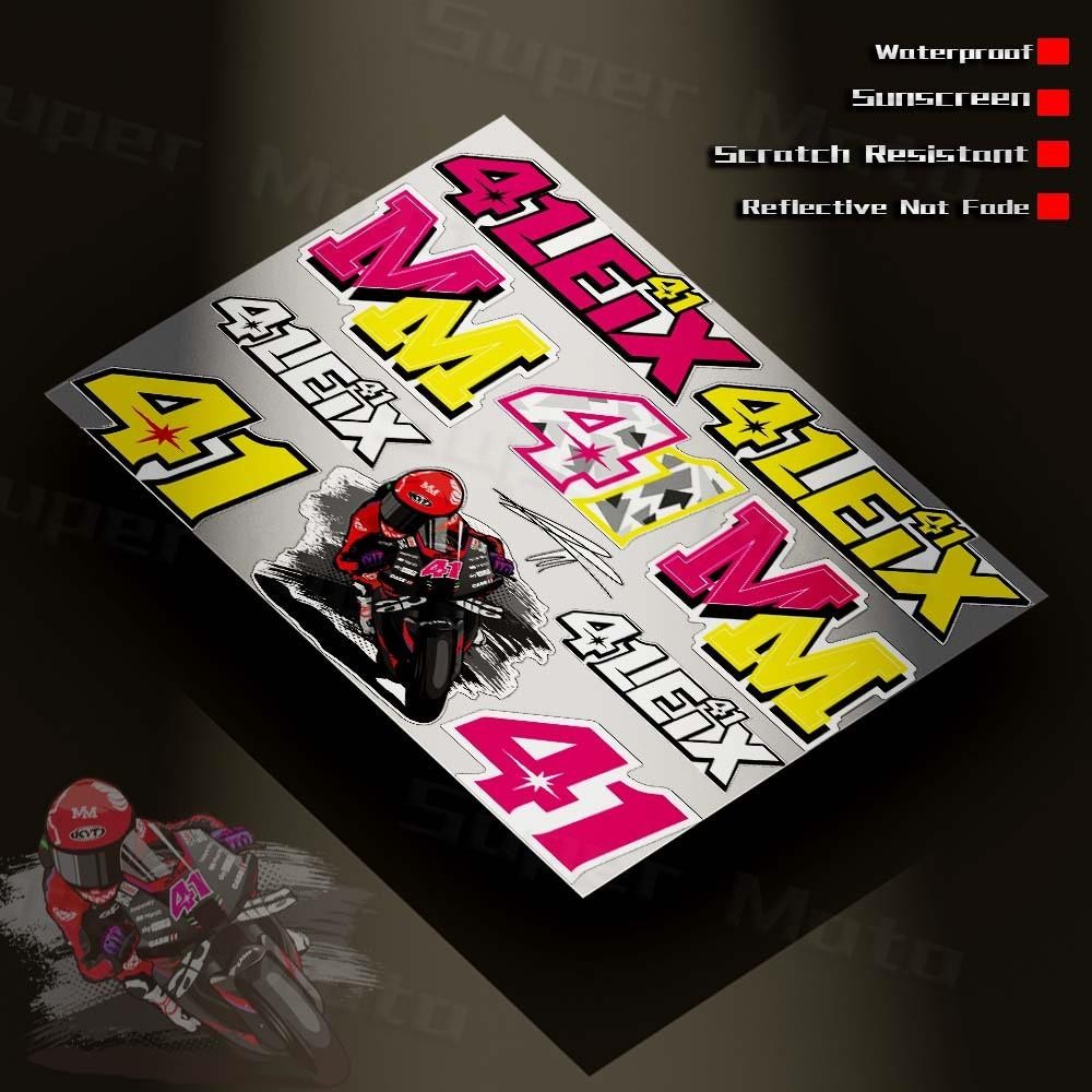 ไดรเวอร์ทีมแข่งรถจักรยานยนต์ Aleix Espargaro No. 41 สติกเกอร์ตกแต่งถังน้ํามันเชื้อเพลิงด้านข้างแผงหมวกกันน็อคสติกเกอร์กันน้ําสําหรับ KYT HJC Arai SHOEI Shark AGV