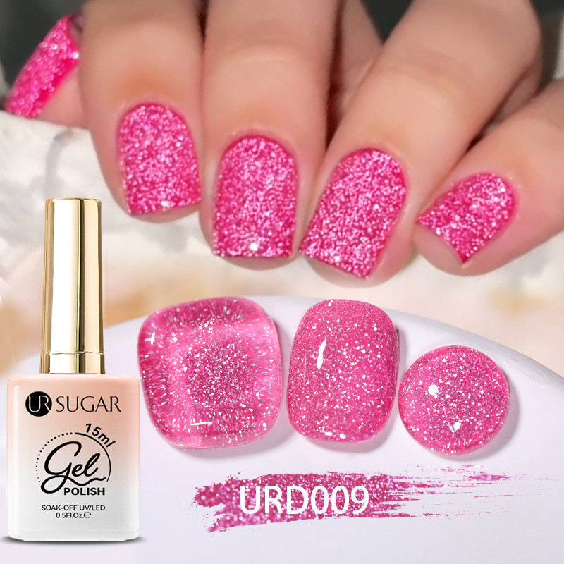 UR SUGAR สะท้อนแสง Glitter เล็บเจลสีชมพูประกาย Hybird Soak Off Nail Art UV LED เคลือบเงาเงา 15ml