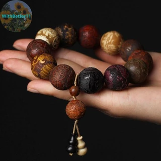 Classic 20 มม.Handmade ไม้แกะสลักสร้อยข้อมือลูกปัดพร้อมจี้สําหรับผู้ชายและผู้หญิงเครื่องประดับของขวัญ TH