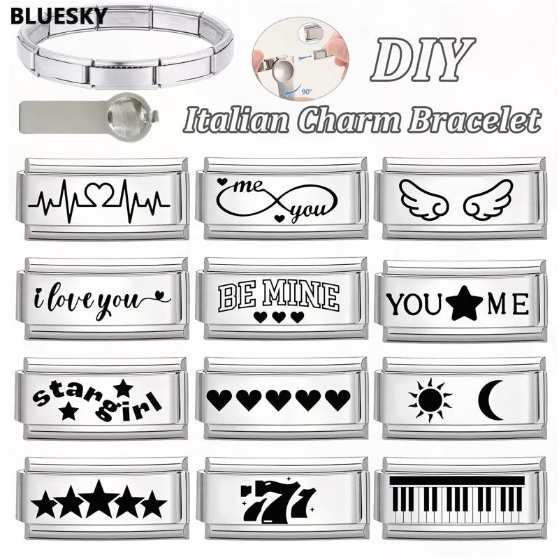 กุญแจเปียโน 777 สร้อยข้อมือเสน่ห์อิตาลีพอดี9มิลลิเมตรสร้อยข้อมือสแตนเลส ทําเอง เครื่องประดับทําอุปกร