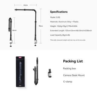 Ulanzi ZJ02 ขาตั้งกล้อง ขาตั้งหนีบโต๊ะ ไลฟ์สด รองรับกล้อง DSLR, Mirrorless, Insta360 Luna, Pocket 4P