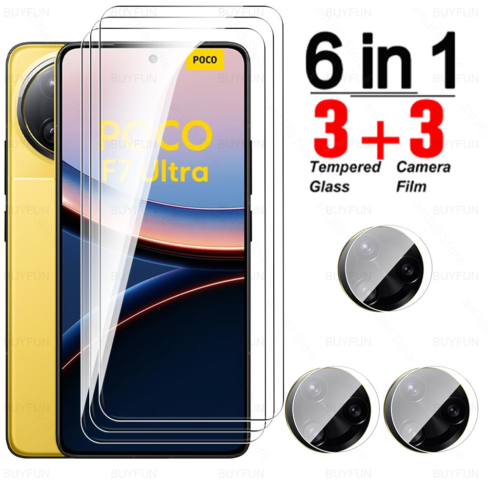 6in1 กระจกนิรภัยสําหรับ Xiaomi Poco F7 Ultra 5G ป้องกันหน้าจอเลนส์ฟิล์ม Poco F7 Pro X7 Pro Poco F6 F