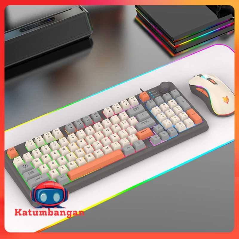 XUNFOX คีย์บอร์ดเกม RGB LED USB แบบมีสาย 94 คีย์ปุ่มด้านบนพร้อมเมาส์ - K820