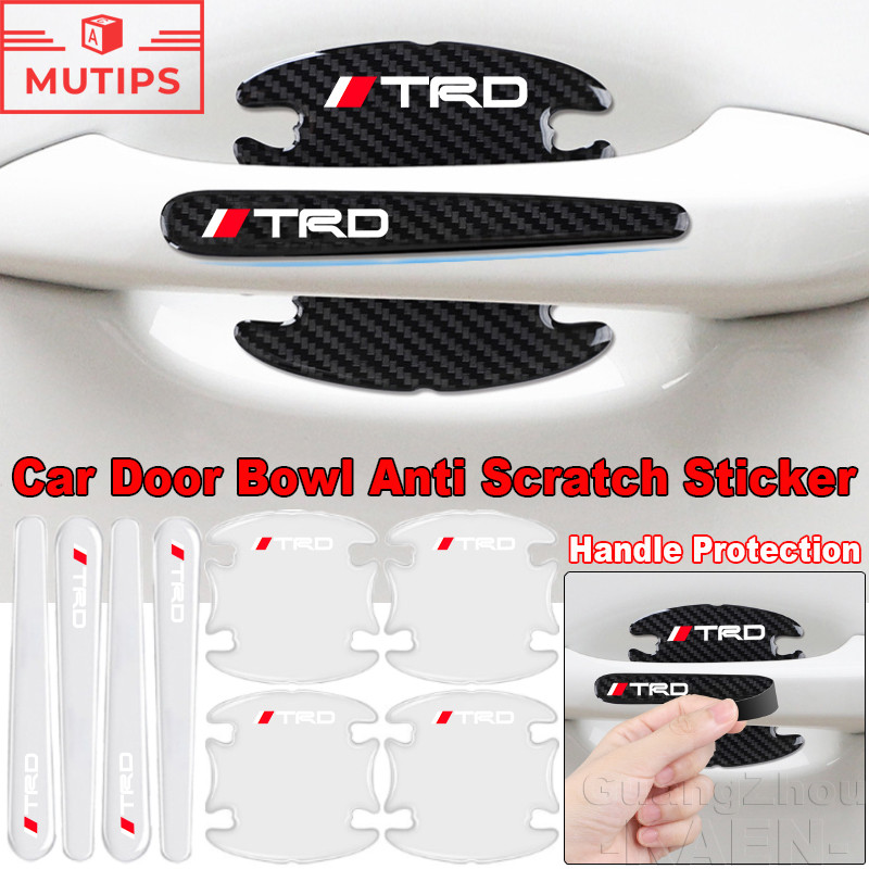 4/8 ชิ้น Toyota TRD สติกเกอร์รถ การป้องกันมือจับประตู โปร่งใส สติ๊กเกอร์กันรอยขีดข่วนติดประตูรถยนต์ เหมาะสำหรับ Prius Fortuner Corolla Cross CHR Camry Wish Vios Veloz Estima Sienta Yaris Ativ Altis Hilux Revo bZ4X Hiace – โปรปัง