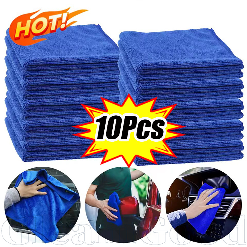 ผ้าขนหนูรายละเอียดรถยนต์ 10 ชิ้น | ไมโครไฟเบอร์ 26.5x26.5 ซม. ผ้าทําความสะอาดแบบรอยขีดข่วนสําหรับรถยนต์/เรือ/หน้าจอ, การดูดซึมสูงและแบบพกพาเศษผ้าขัดสีฟ้า