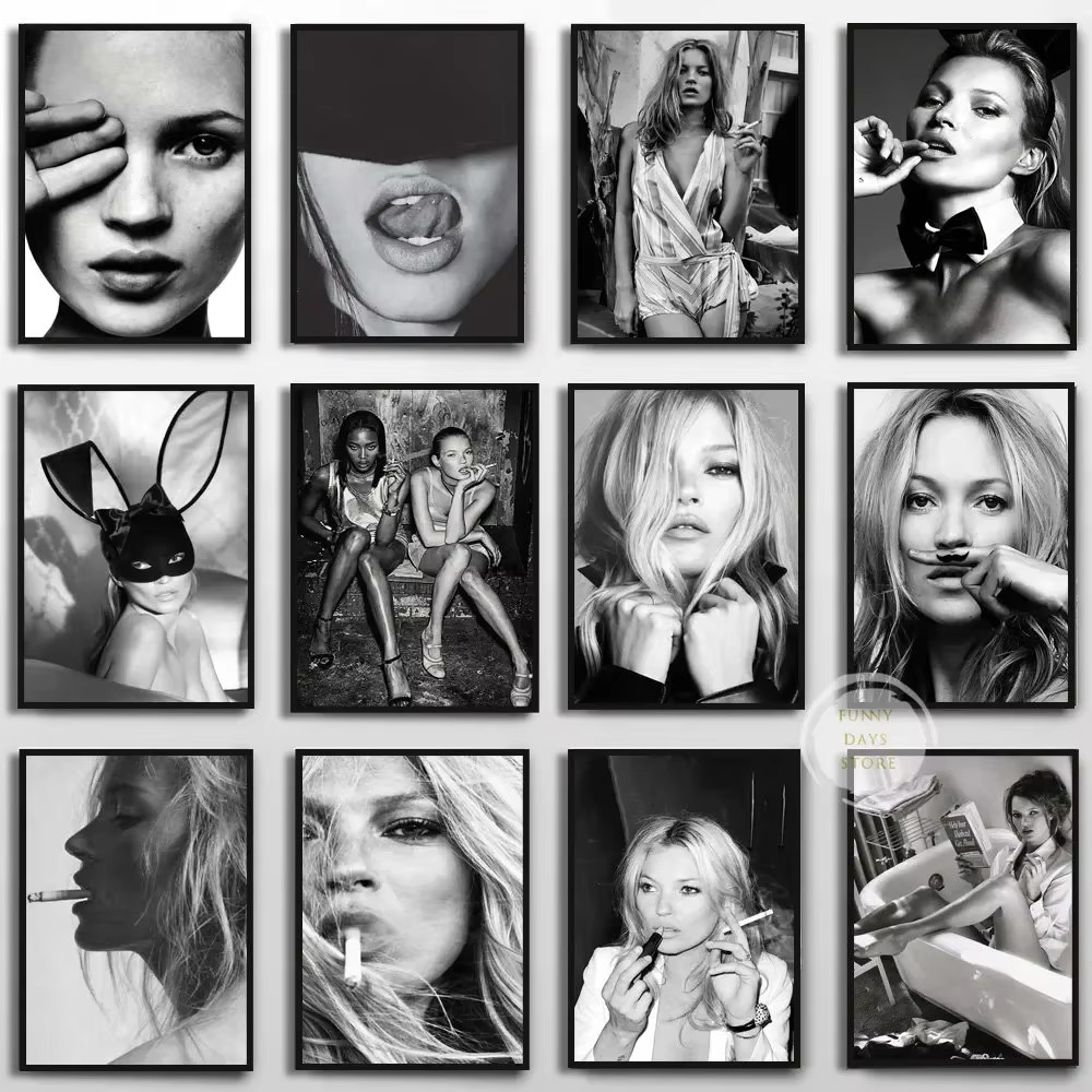 Vintage เซ็กซี่ Supermodel Kate Moss โปสเตอร์สูบบุหรี่ผ้าใบภาพวาดพิมพ์ Wall Art Feminist แฟชั่น Wall Art ภาพตกแต่งห้อง