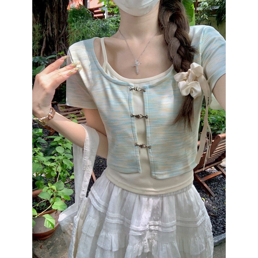 Mini shop พร้อมส่ง (96195) เสื้อไหมพรม แขนสั้นคอกลม ผ้ายืด แต่งสองชั้นสีสดใส ผ้าใส่สบาย ราคา ถูกที่สุด ดีลบีเคเค แกลเลอรีภาพที่ 8