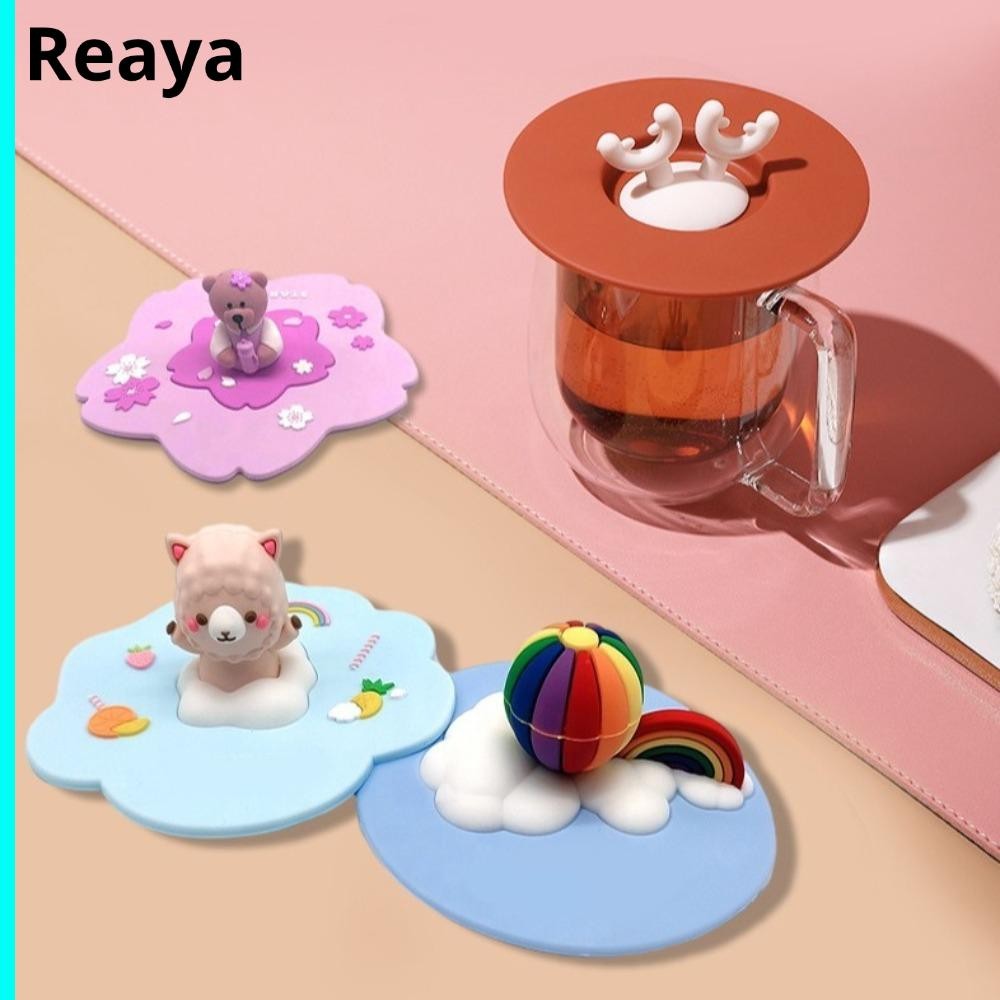 ฝาครอบถ้วยซิลิโคน 10 ซม., ฝาปิดปิดผนึกป้องกันการรั่วกันฝุ่น, ฝาปิดชากาแฟการ์ตูนทนความร้อนน่ารักถ้วยดื่ม