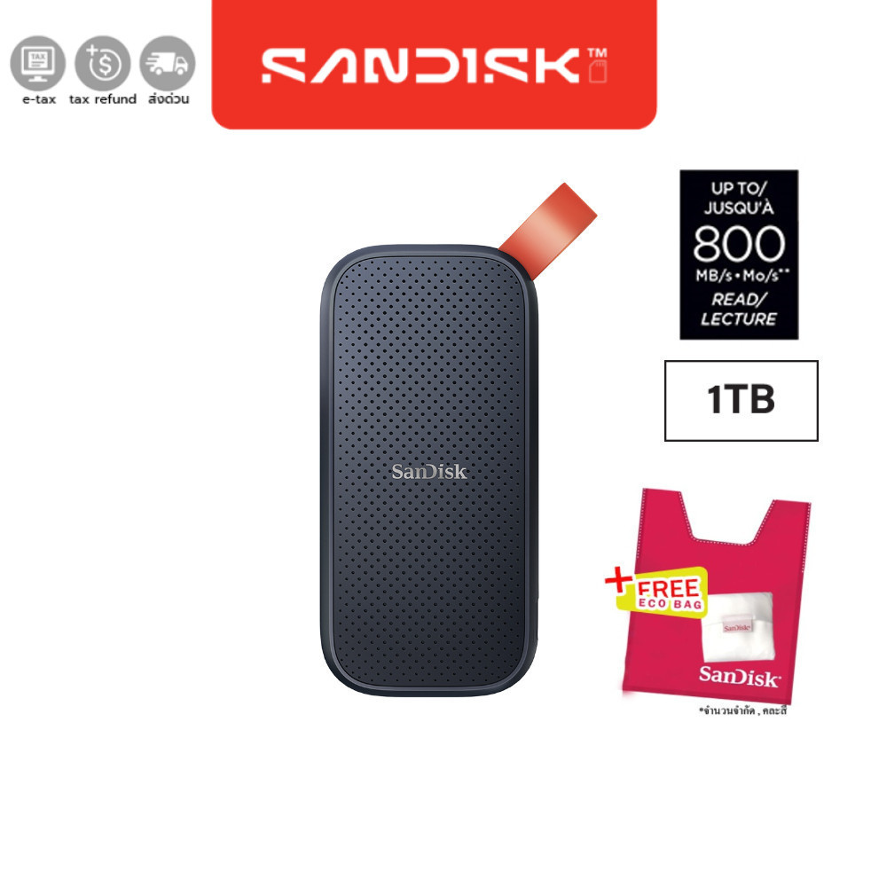 SanDisk Portable SSD 1TB แถมฟรี Eco bag (SDSSDE30-1T00-G26, free eco bag) Read Speed up to 800MB/s