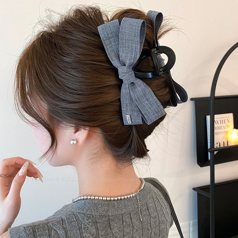 แฟชั่นเดนิมโบว์กิ๊บเกาหลีที่สง่างามฉลามคลิปอุปกรณ์ผมสําหรับผู้หญิงอ่อนโยน
