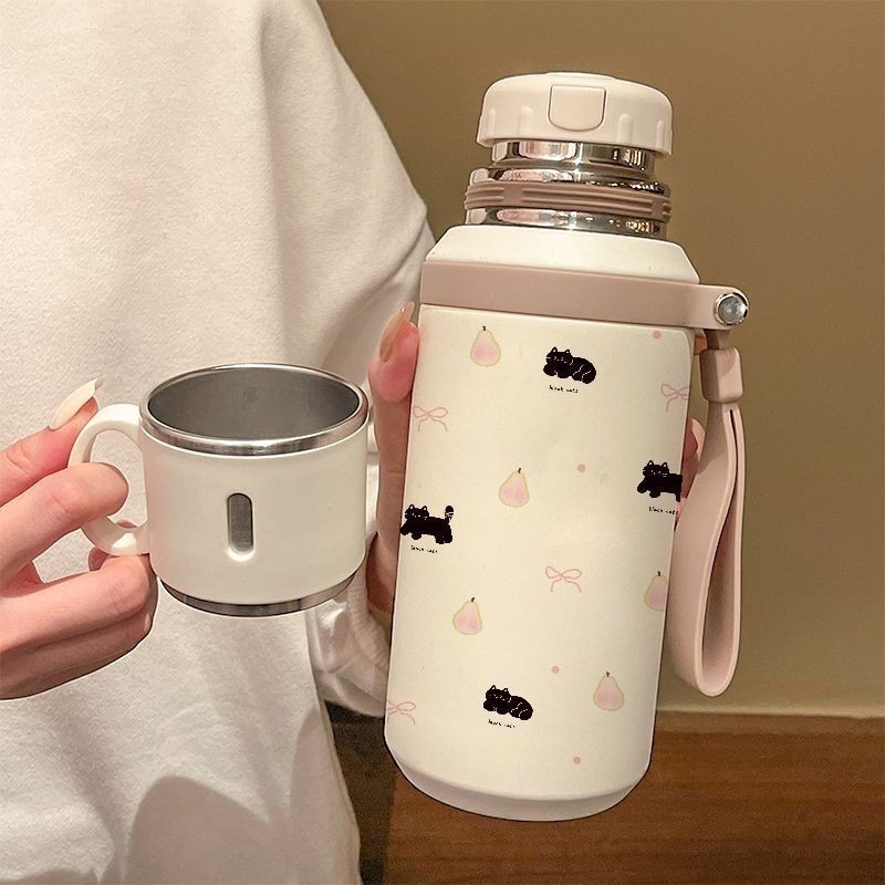 Thermos Cup Girls High-value Large-capacity 2024 ถ้วยชาสไตล์ใหม่ 316 สแตนเลสนักเรียนแบบพกพาถ้วยน้ํา 