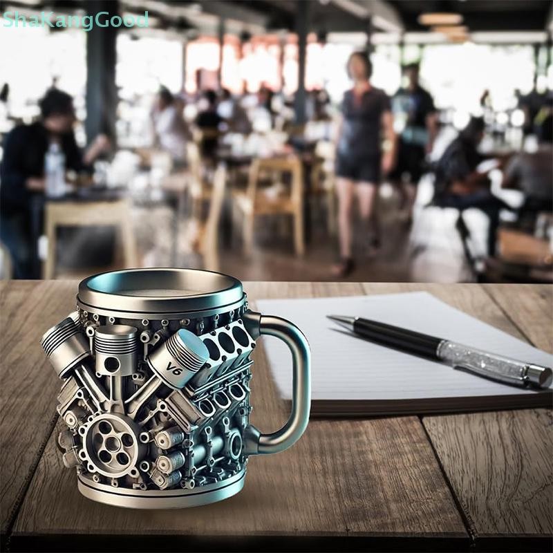 Skth ถ้วยกาแฟเครื่องยนต์รถยนต์แบบใช้ซ้ําได้แก้วค็อกเทลอุปกรณ์ดื่มตลกถ้วยสแตนเลสแบบพกพาสําหรับการเดินทางที่บ้าน SKK