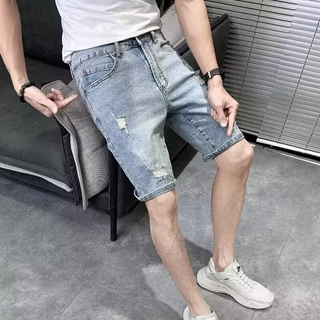 Eershenshi กางเกงยีนส์ขาสั้นแฟชั่น Distressed สําหรับผู้ชาย