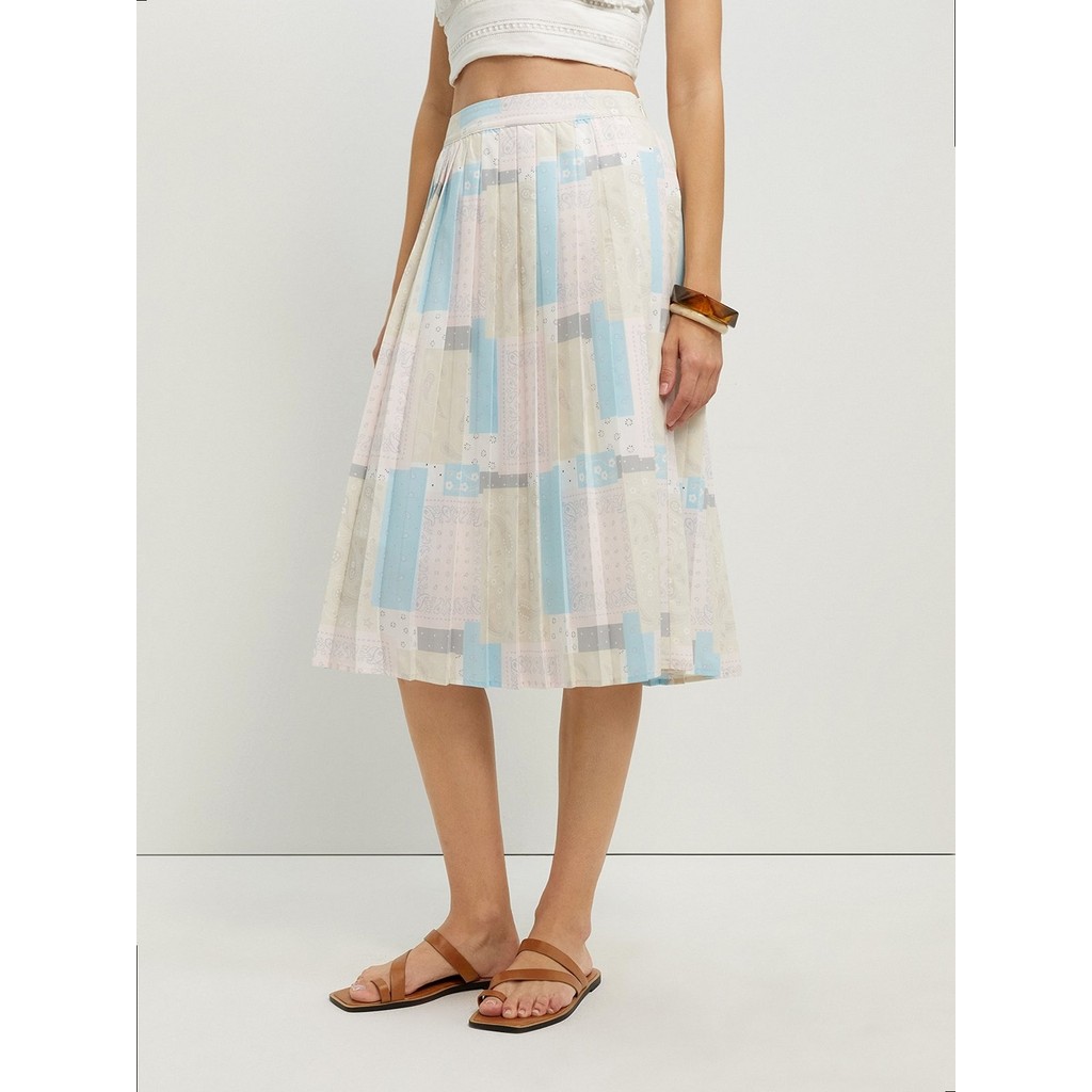 [Pomelo] กระโปรงจับจีบพิมพ์ลาย / Pleated Graphic Print Skirt