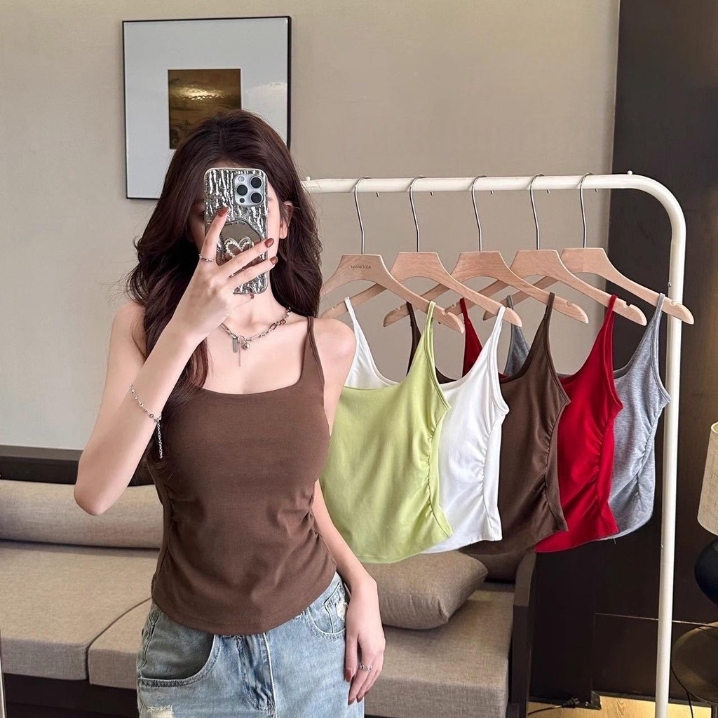 88034 เสื้อสายเดี่ยวมีบราในตัว ไม่ต้องใส่เสื้อใน ผ้าฝ้ายนิ่มๆใส่สบาย เซ็กซี่หญิง Built-in Bra camisole
