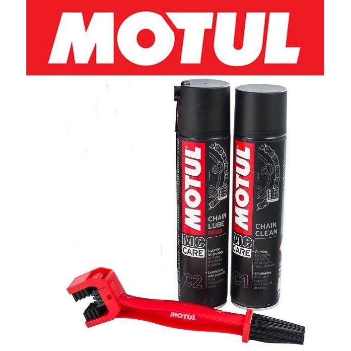 Motul ชุดทำความสะอาดและหล่อลื่นโซ่ Motul C1+C2 Chain ขนาด 400 ml. + แถมฟรีแปรงขัดโซ่ Motul