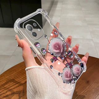 เคสสําหรับ VIVO Y28 4G เคสโทรศัพท์ดอกไม้สีชมพูตูมสี่มุมซิลิโคน TPU นิ่มโปร่งใส ﻿ดีซ