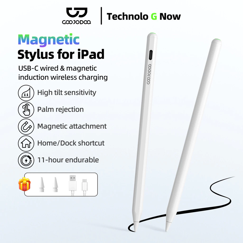 GOOJODOQ ปากกาสไตลัสสําหรับ Pad Pencil Magnetic&Typ-C ชาร์จการเชื่อมต่อบลูทูธปากกาเอียงการปฏิเสธฝ่ามือ