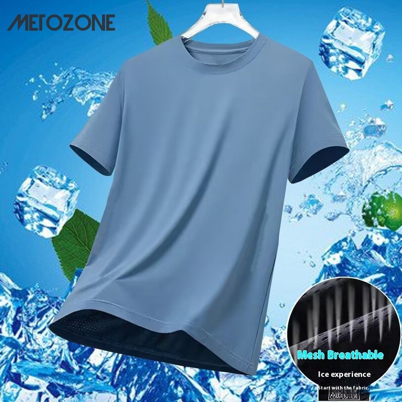 เสื้อยืดแขนสั้นตาข่ายผ้าไหมน้ําแข็งสําหรับผู้ชายลําลองเรียบง่ายและสะดวกสบาย