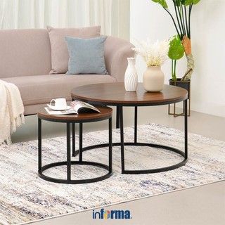 Informa Set 2 pcs Meja Tamu & Meja Sisi Round Set Coffee Table And End Table Meja Ruang Tamu Serbaguna Furniture Rumah Aesthetic Meja Sofa