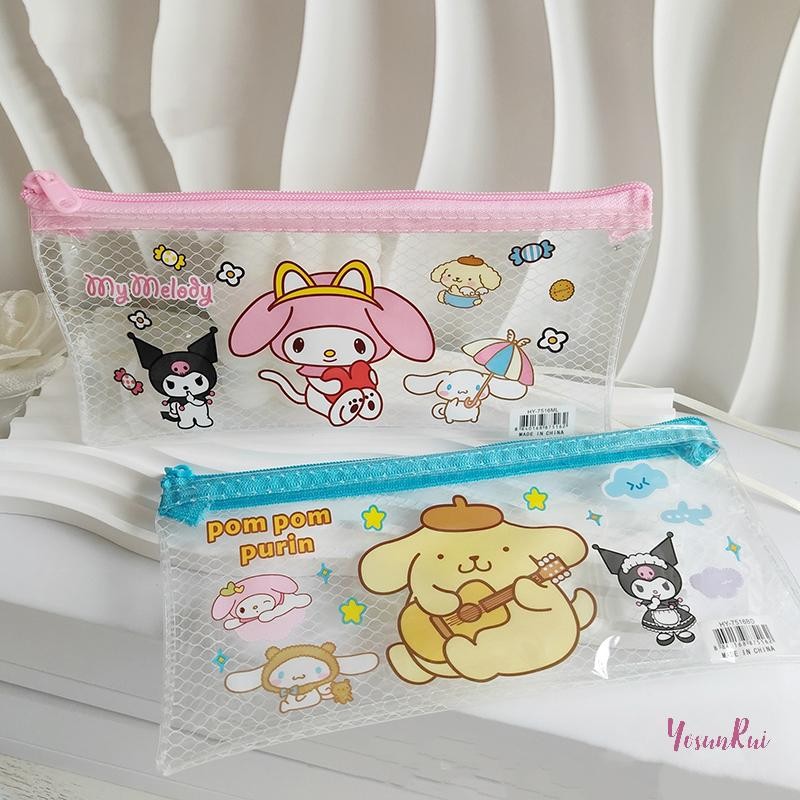 YosunRui] 4 รูปแบบ Sanrio Grid กล่องดินสอเครื่องเขียนสํานักงานและอุปกรณ์การเรียน Mymelody Kuromi Cinnamoroll Pom Pom Purin กระเป๋าดินสอของขวัญใหม่