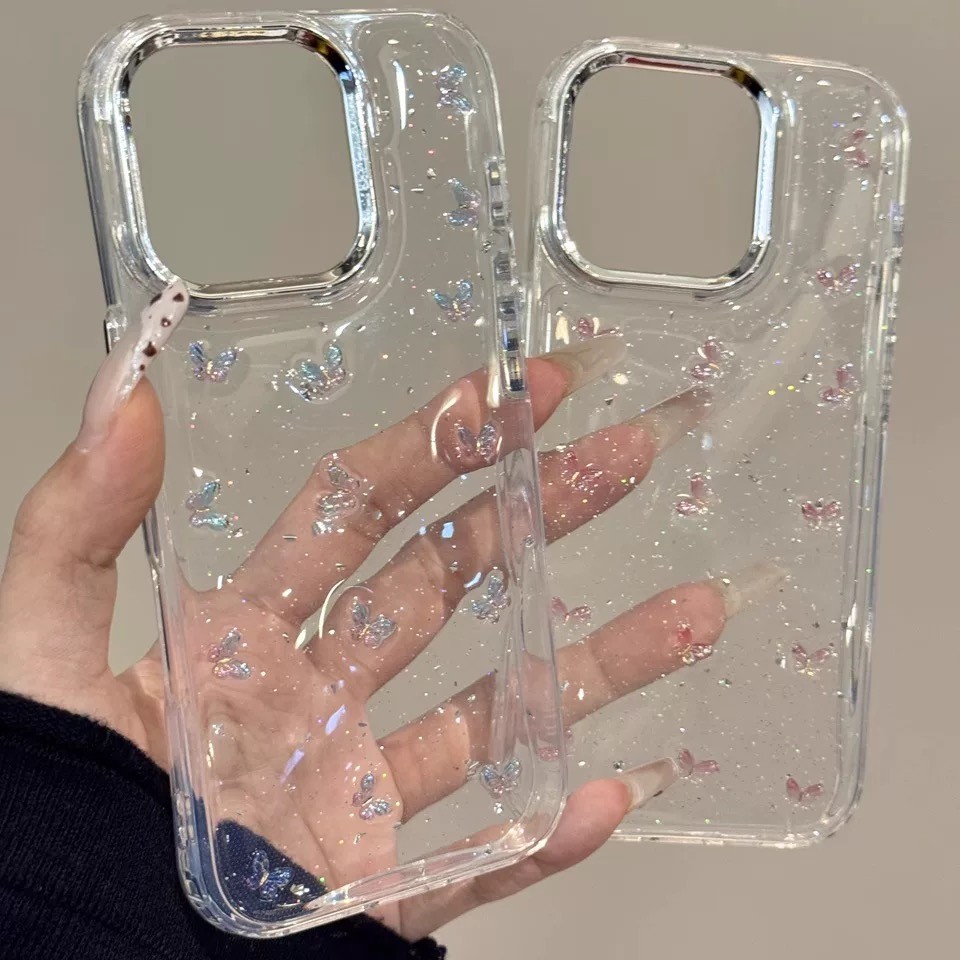Ins อีพ็อกซี่Gradientผีเสื้อเคสโทรศัพท์สําหรับ for iPhone 17 16 15 14 13 12 Pro Max Plus 11 น่ารักกันกระแทกClearปกหลังShell