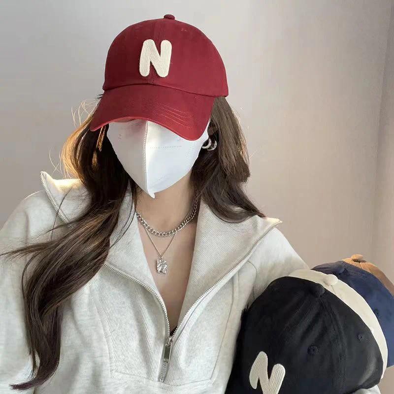ขนาดใหญ่ N ตัวอักษรเบสบอลหมวกผู้ชายผู้หญิงแฟชั่น Hip Hop Peaked หมวกผ้าฝ้ายสาว Bonnet ปรับกลางแจ้ง Sun Visor кепка y2k