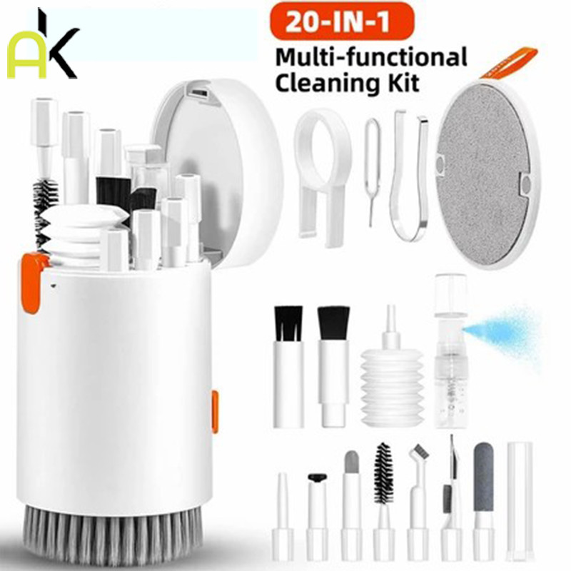 AK 20 in 1 คีย์บอร์ด แปรงทำความสะอาดชุดหูฟังเครื่องมือทำความสะอาดคอมพิวเตอร์ Keycap Puller ชุดทำความสะอาด