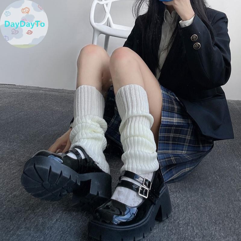 Daydayto Y2K ผู้หญิงขาอุ่นญี่ปุ่น Lolita ถุงเท้ายาวขนสัตว์ถักเท้าแขนอุ่นฤดูใบไม้ร่วงฤดูหนาวโครเชต์ Heap ถุงเท้า Boot Cuffs TH