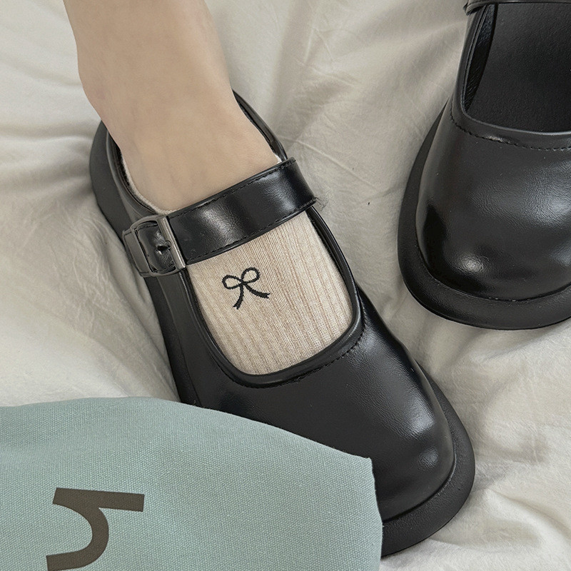 ถุงเท้าผู้หญิงทันสมัย ถุงเท้าที่มองไม่เห็น ลายโบว์ ลายทางแนวตั้งถัก หวานและน่ารัก สไตล์วิทยาลัย - รูปที่ 6