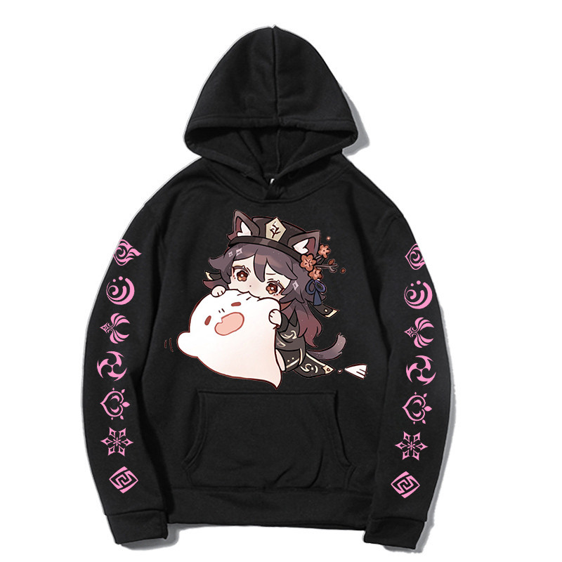 Genshin Impact Hu Tao Kawaii Hoodies หลวม Hu Tao การ์ตูน ghost กระเป๋าเสื้อผ้า Unisex เสื้อผ้า Casua