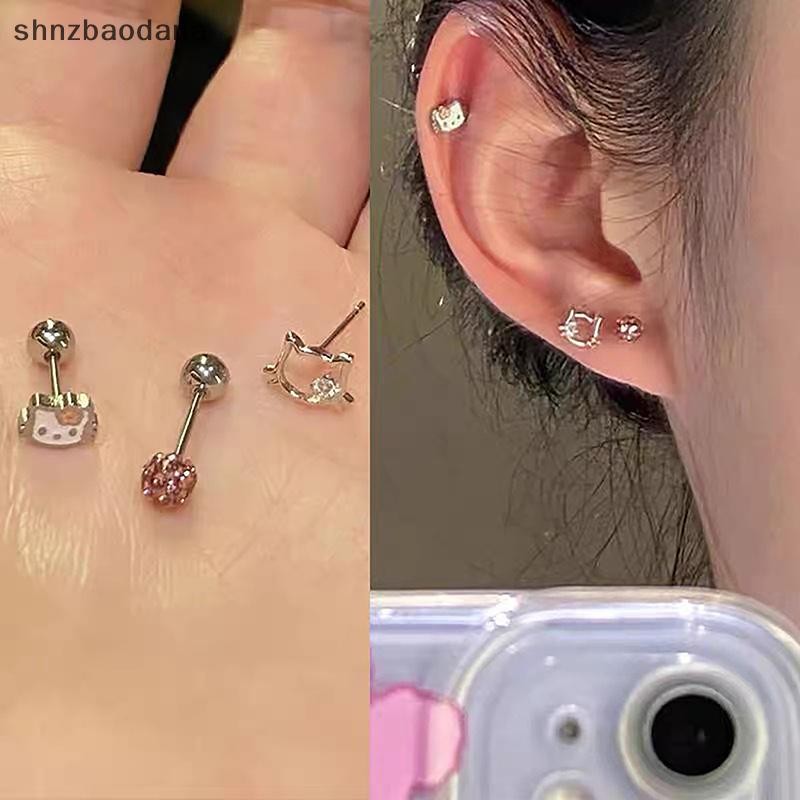 [SHNZAA] 3 ชิ้น Sanrio Hello Kitty การ์ตูน Earings Kawaii แมวน่ารักต่างหูสําหรับผู้หญิงสาวกระดุมเล็กตลกเครื่องประดับอุปกรณ์เสริมของขวัญ FSSG
