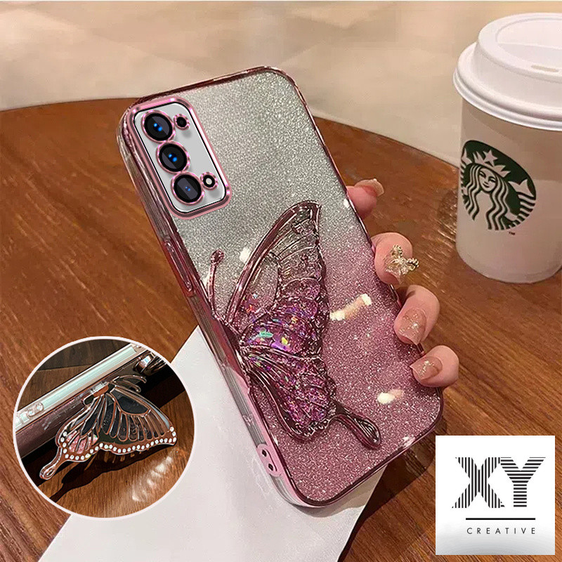 เคส OPPO RENO 4 4G RENO 5 RENO 5K หรูหรา Electroplated Quicksand Shinny Glitter เกราะป้องกันใสกันกระแทกพร้อมวงเล็บ เคสโทรศัพท์ OPPO RENO 4 4G RENO 5 RENO 5K