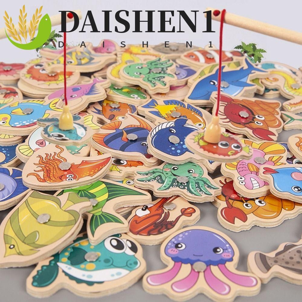 Daishen1 ชุดของเล่นตกปลาแม่เหล็ก รูปการ์ตูนทะเล ของเล่นตกปลา สําหรับเด็กอนุบาล