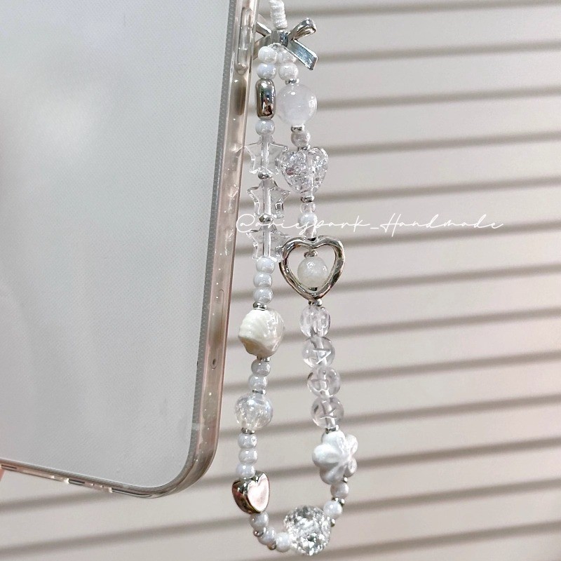 เกาหลีน่ารักใสดาวดอกไม้สีขาวลูกปัดโทรศัพท์โซ่เสน่ห์เชือกเส้นเล็กสําหรับ ไอโฟน 15 ซีซีดี กล้องเชือกแขวนสาวเครื่องประดับจี้ - รูปที่ 4