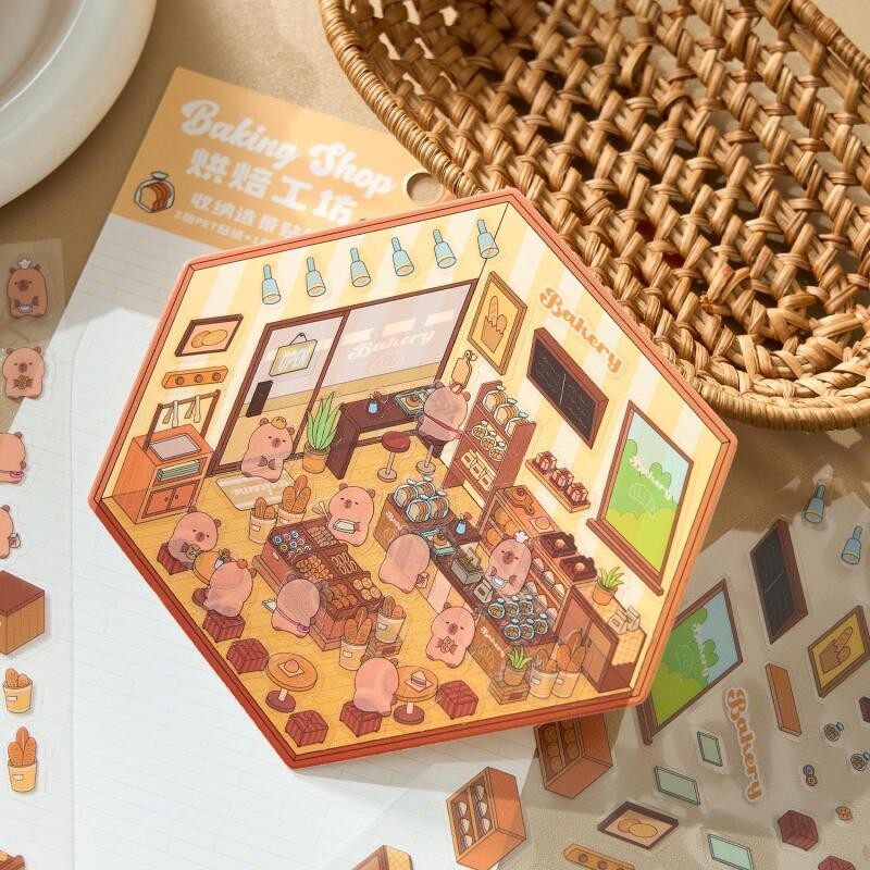 Wei 3 ชิ้น [Diary Of Kapibala Series] สติกเกอร์ทิวทัศน์น่ารักกันน้ํา 3D สติกเกอร์กระดาษ Scrapbooking วัสดุสมุดภาพชุด