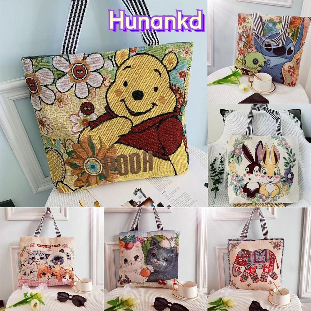 Hunan Womens กระเป๋าสะพายไหล่, Winnie Zipper Type Tote Bag, กระเป๋าช้อปปิ้งผ้าฝ้ายและผ้าลินินความจุขนาดใหญ่