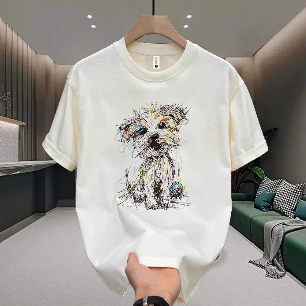 TOPสุนัขน่ารัก เสื้อยืดโอเวอร์ไซส์ "Line puppy"พิมพ์ลาย ผ้าคุณภาพสูง ยืดหยุ่น ผ้าไหมนม ไม่ต้องรีด unisex