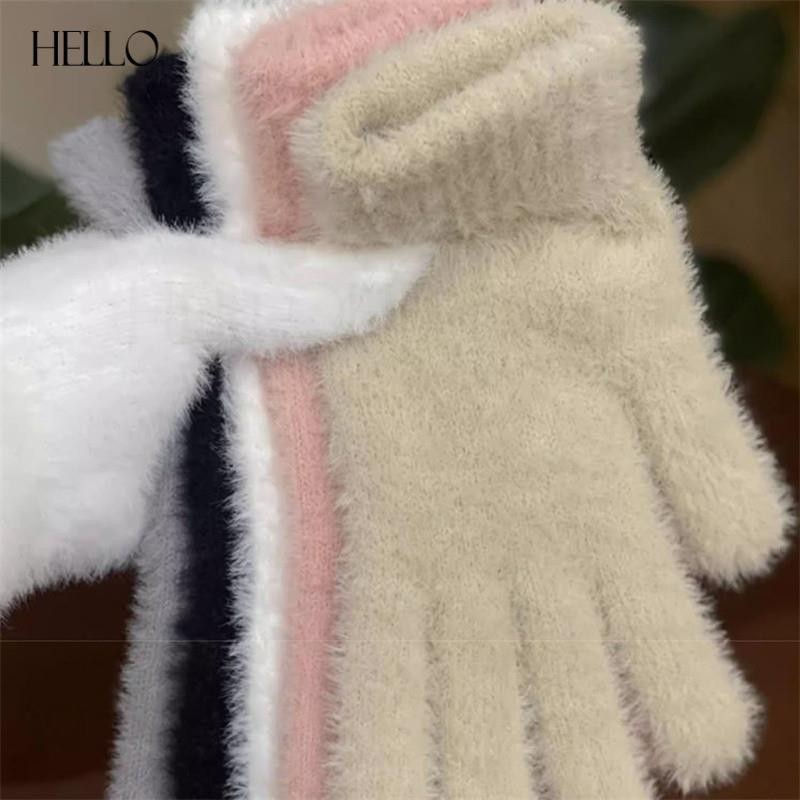 ถุงมือกํามะหยี่มิงค์ฤดูหนาว Plush Soft Warm Cold-Proof Full Finger Gloves