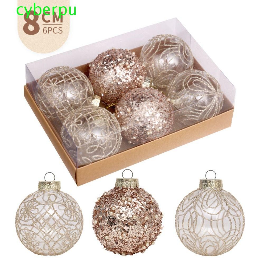 Cyberpulse 6 ชิ้นทาสีลูกบอลคริสต์มาสเครื่องประดับ, 8 ซม.PET Christmas Ball กล่องของขวัญ, Party Supplies โปร่งใส DIY หัตถกรรมประณีตจี้ต้นคริสต์มาส Party Favors