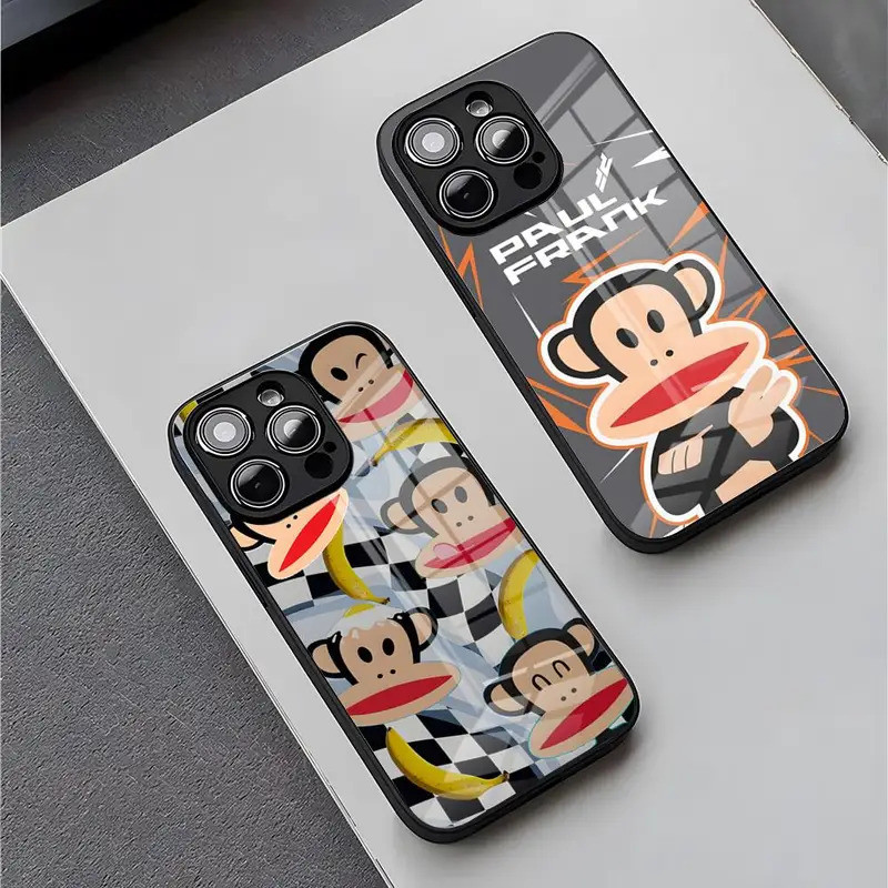 BK-1 P-Paul F-Frank ปากใหญ่ลิงเคสโทรศัพท์สําหรับ iPhone 17,15 Pro Max 14 Plus 12 Mini 11 13 X XR XS 8 7 Plus SE กระจกนิรภัย