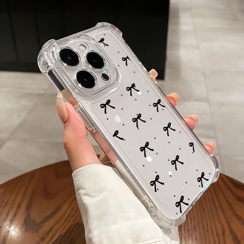 นิ่มกันกระแทกเคสโทรศัพท์ เคสสำหรับ เคส iphone 11 เคสไอโฟน 13 14 15 12 XR 7 8 6 Plus X XS 15 Pro MAXโบว์สไตล์เรียบง่าย
