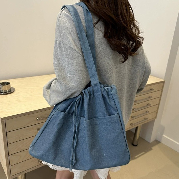 xspeedfashion(X2224) กระเป๋าผ้าสะพายไหล่ผ้ายีนส์ ใบใหญ่ใส่หนังสือได้