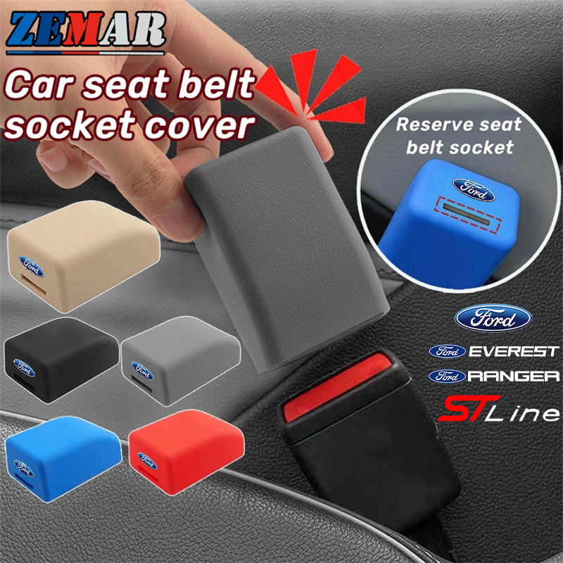 Universal Ford Car Seat Belt Socket Protective Cover Silicone Car Safety Seat Belt Buckle Anti-Scratch Cover for Ford Ranger Raptor Everest Fiesta Focus Mustang Escape Ecosport STI