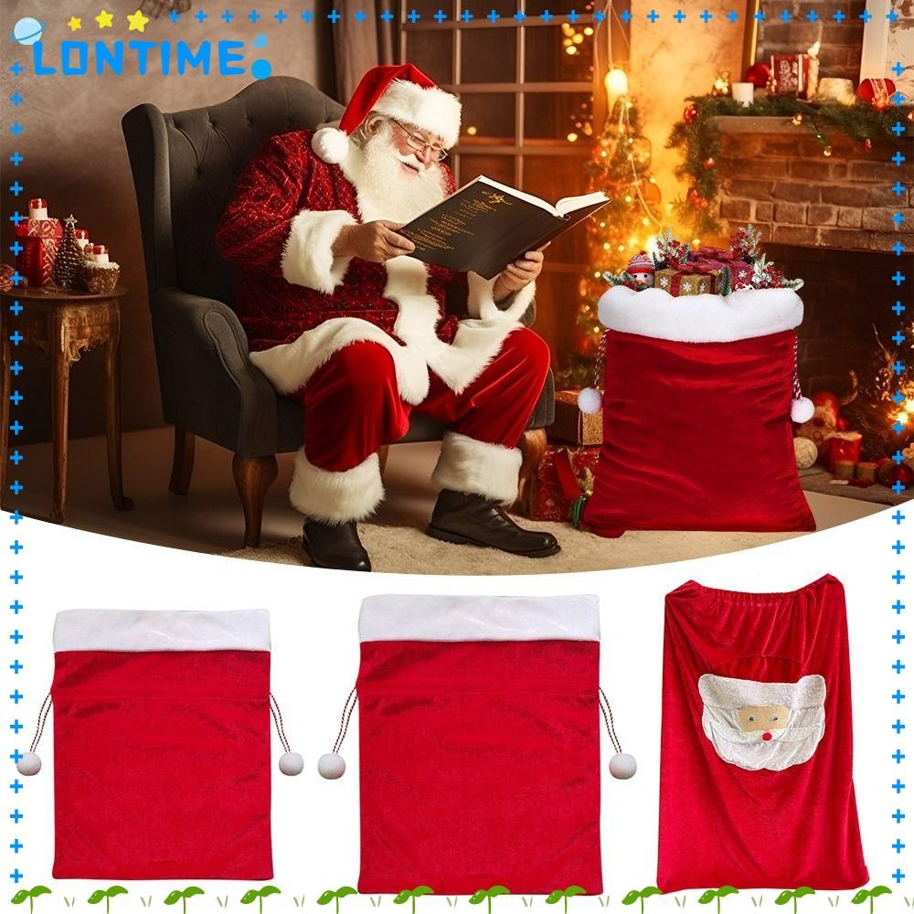 Lontime Xmas Santa Present กระเป๋าเก็บของ, กํามะหยี่สีแดง Party Supply ถุงของขวัญซานตาคลอส, สะสมกับ Drawstring ความจุขนาดใหญ่ Xmas นําเสนอกระเป๋าสําหรับคริสต์มาส